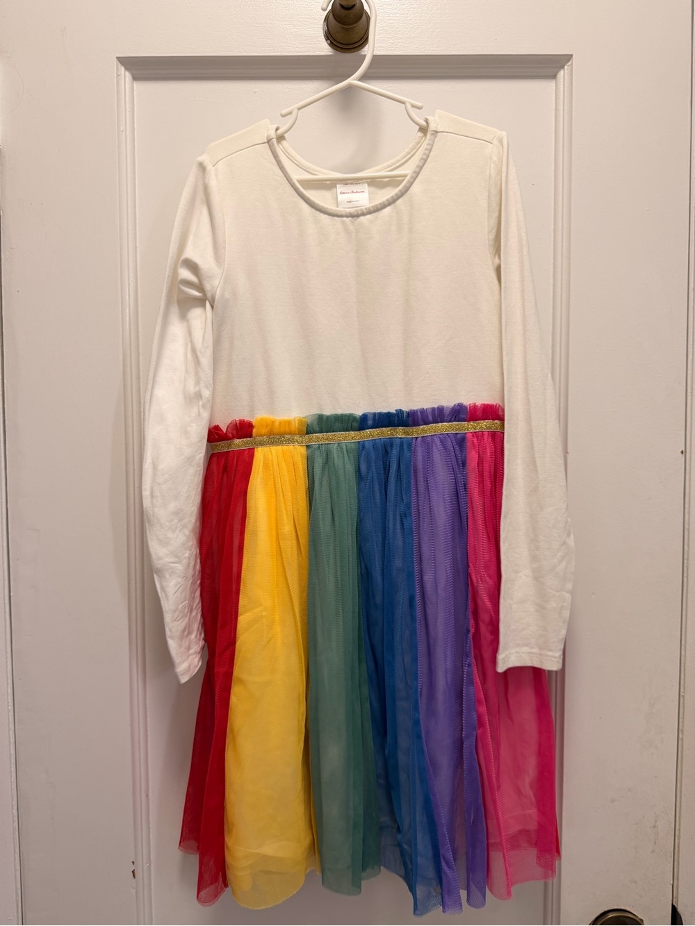 Hanna Andersson Girls White Long-Sleeve Rainbow Tulle Dress